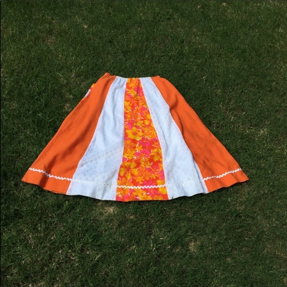 Vintage BoHo Hippie Orange White Patchwork Maxi - Picture 4 of 8